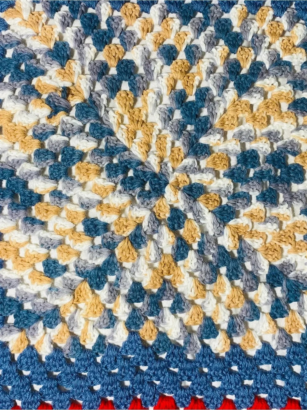 Handmade Red, Blue & Cream Crochet Throw Blanket - Home Holiday